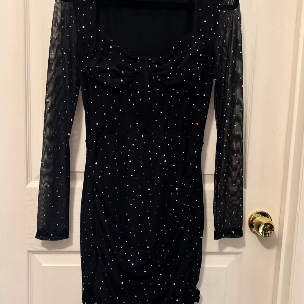 Elegant Black Dress with Sheer Sleeves